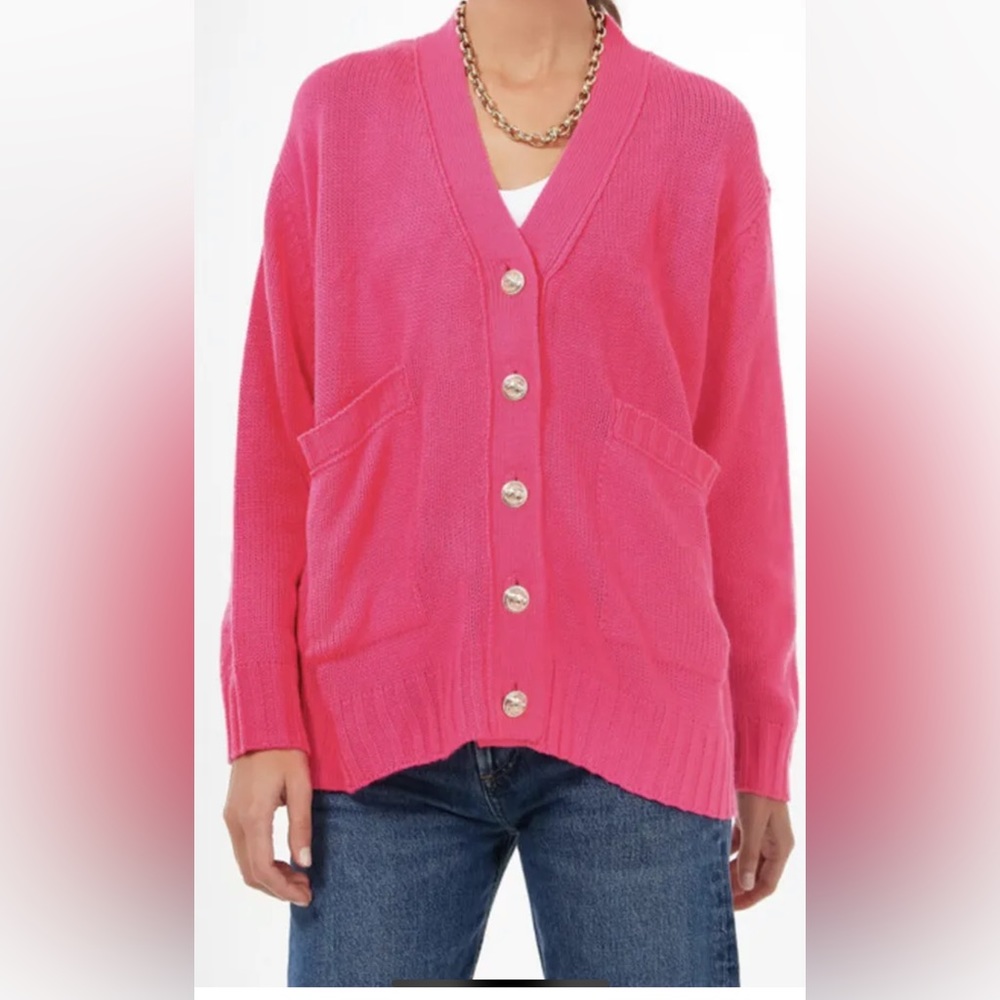 NWOT-Tuckernuck Hot Pink Button-Front V-Neck Cardigan- Small